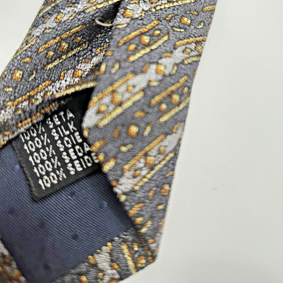 Gianni Versace Vintage Silk Medusa Tie Navy Gray Gold - Picture 8 of 10